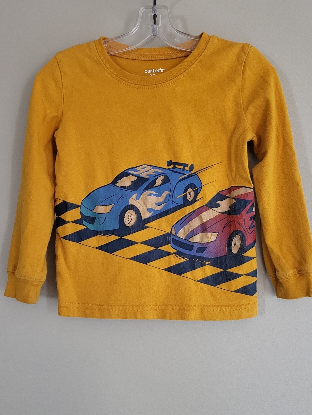 Mustard race car long sleeve tee shirt